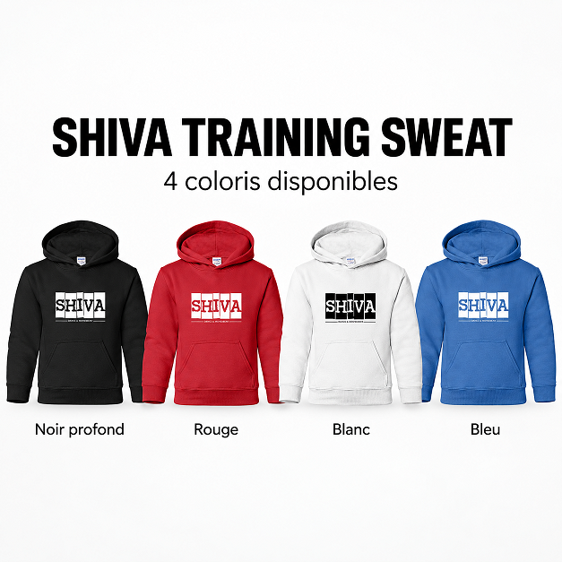 Sweats à capuche enfant Shiva en quatre coloris : noir profond, rouge, blanc et bleu