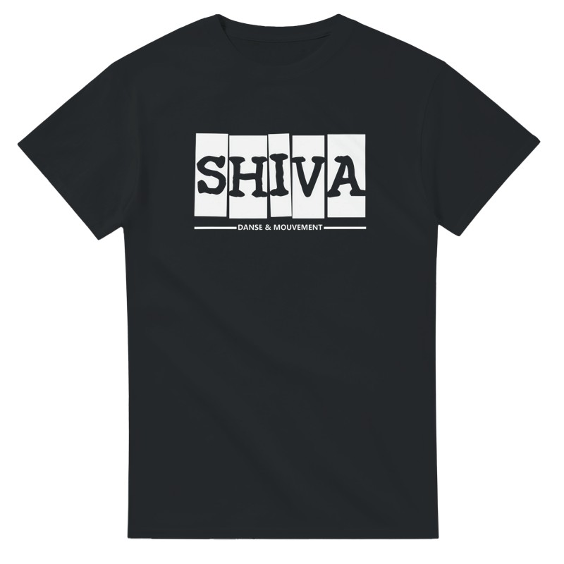 T-shirt Shiva Danse noir profond, vu de face, avec le logo blanc sur la poitrine